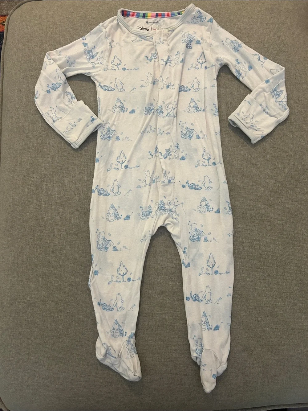 Disney Winnie the Pooh Baby Blue & White Footed One-Piece